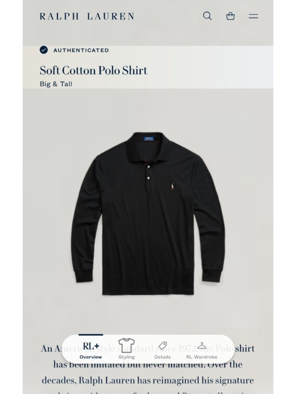 Polo Ralph Lauren Shirt 4XLT Big & Tall Long Sleeve Flesh Pony Black Preppy - Picture 3 of 8